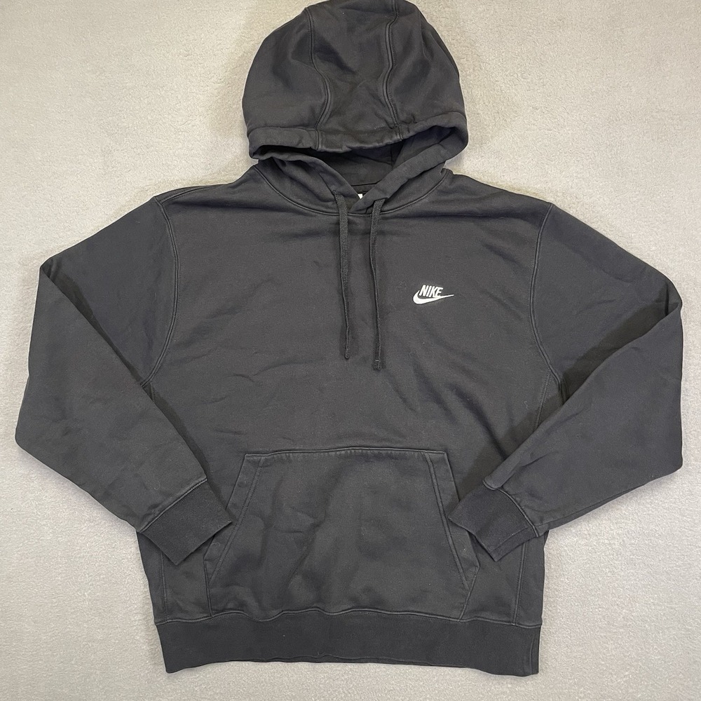 Nike Hoodie Mens Large Black Fleece Pullover Kangaroo Pocket Swoosh BV2654-010